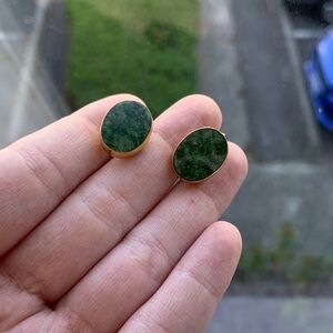 Vintage Jade Stone Gold Screw Back Earrings